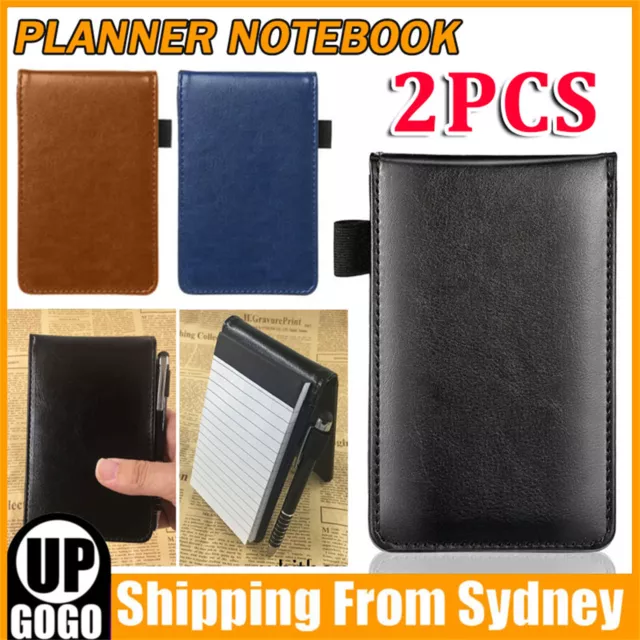 2X Multifunction Pocket Planner A7 Notebook Notepad Note Book Faux Leather Cover