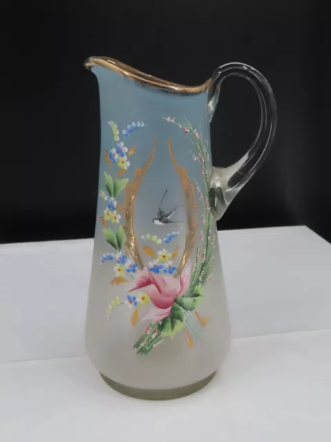 Wunderschöner Jugendstil Wasserkrug/ Wasserkanne mit Schwalbe und Blumen um 1900