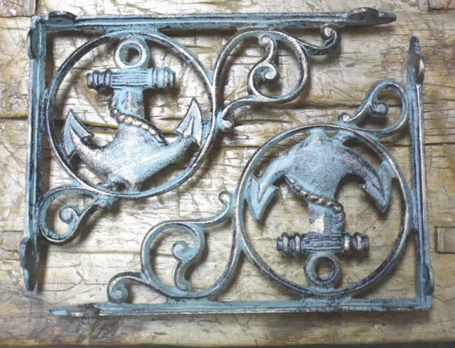 2 Cast Iron NAUTICAL ANCHOR Brackets Garden Braces Shelf Bracket PIRATES SHIP