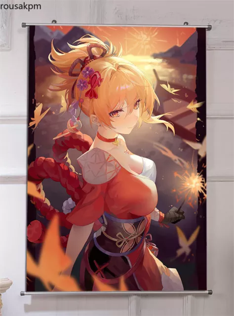 Yoimiya Anime Genshin Impact 60*90cm Poster Art Decor Home Wall Scroll Gift