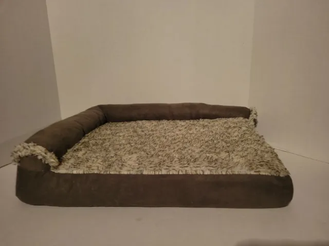 Furhaven Pet Dog Bed - Faux Fur & Suede Deluxe Chaise Lounge Bed / Dark Sage...