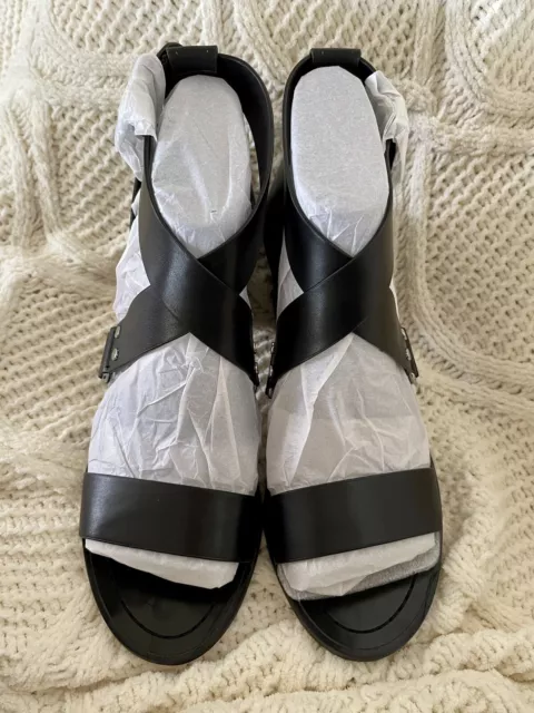 NEW Banana Republic Low Block Heel Sandal Black Silver Women’s 9.5 Leather