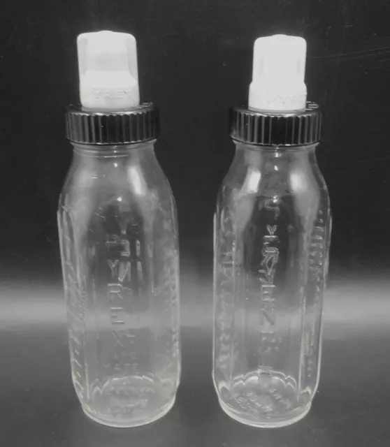 Lot of 2 Vintage Pyrex Evenflo 8oz Glass Baby Bottles With Caps 1960s