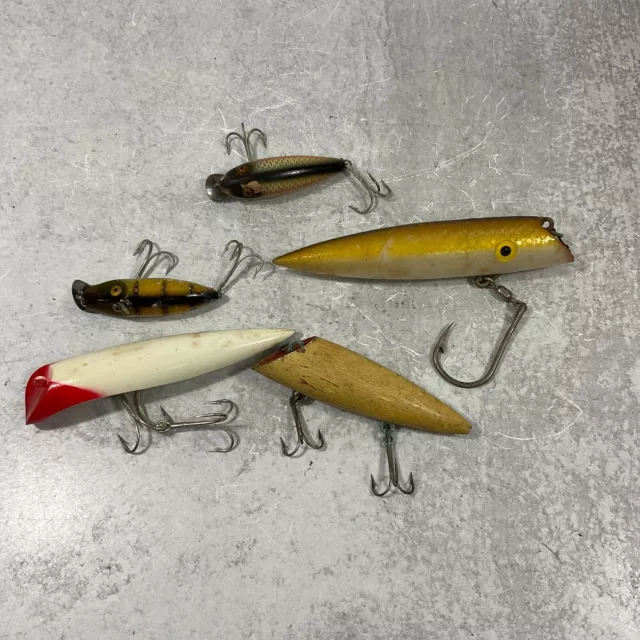 VINTAGE LOT WOODEN fishing lures 3 green with black spots & canadian  wiggler $23.00 - PicClick