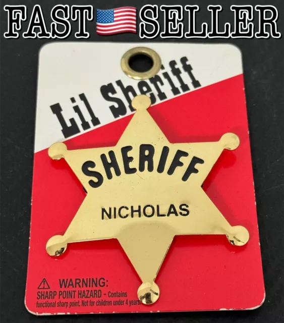 Swibco Vintage Brass Lil Sheriff Star Badge Engraved “Nicholas" - NEW! FAST!