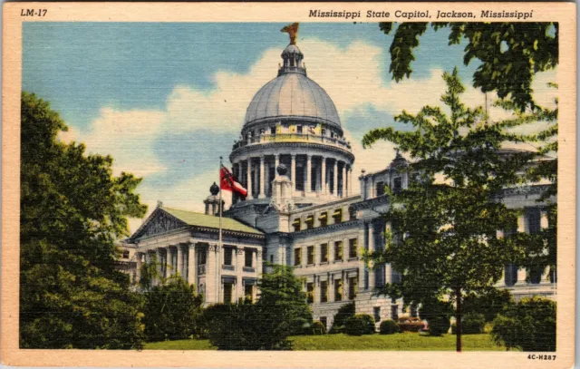 Jackson MS- Mississippi, State Capitol, Outside View, Vintage Postcard