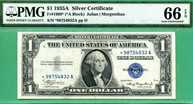 *** STAR & ALMOST LADDER SERIAL *** 1935A $1 SC *** PMG GEM 66 EPQ *** Fr 1608*