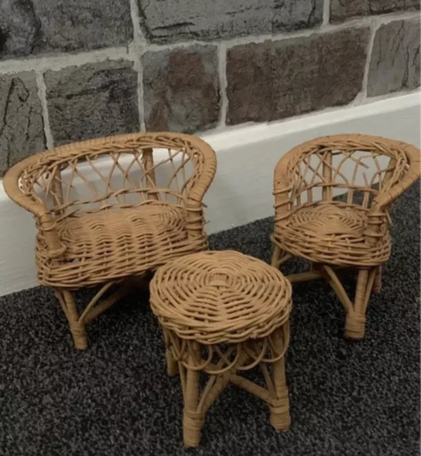 Vintage Sindy 1970s Wicker Garden Chairs Furniture 3Piece Set