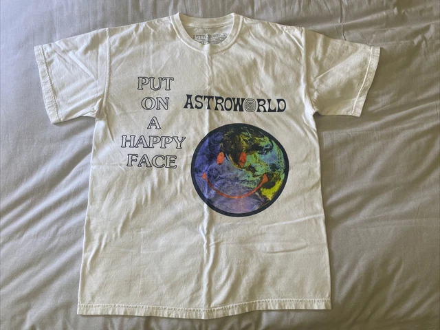 Travis Scott Astroworld Put on A Happy Face White T-Shirt Size Medium