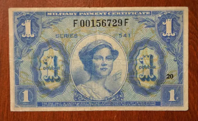 Series 541 $1 One Dollar Military Payment Certificate Mpc F00156729F