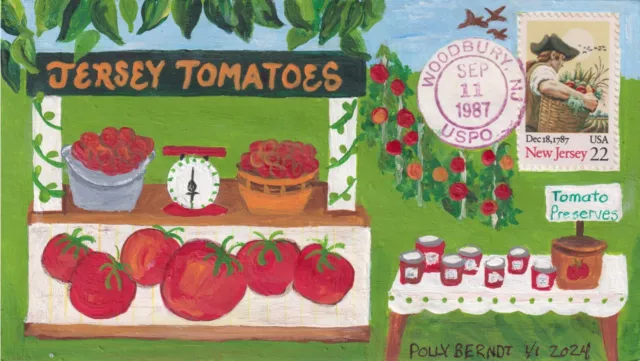 New Jersey Statehood  Handpainted Fdc 2338 1-1 Polly Berndt Fruit Tomatoes