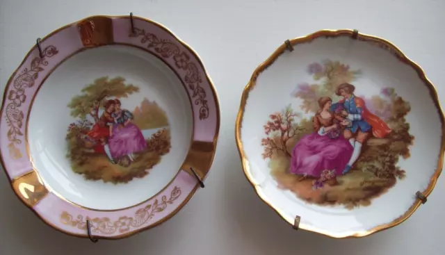 Two Miniature Limoges Plates - Courting Couples series by Fragonard