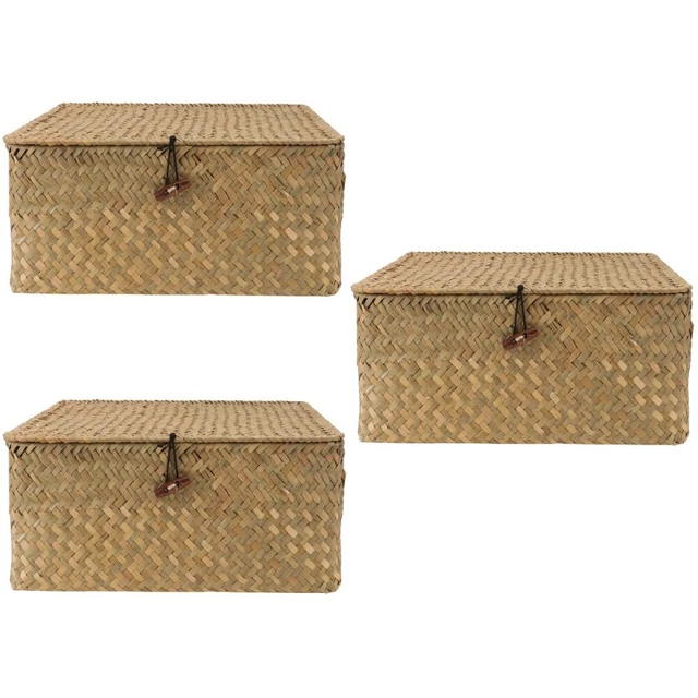 Panier En Osier Avec Couvercle 33x24x26 Cm – Grand Contenant Pour Rangement Maison Ou Pique-nique