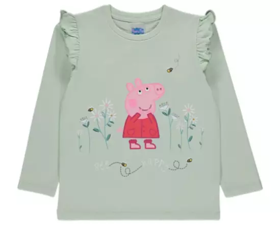 PEPPA PIG GIRLS TOP/T SHIRT, LONG SLEEVE, LIGHT GREEN 12-18 MONTHS- New