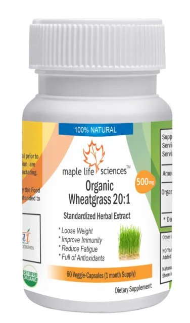 ORGANIC Wheat Grass 20:1 Extract Capsuels , Pure & High Quality, Antioxidant
