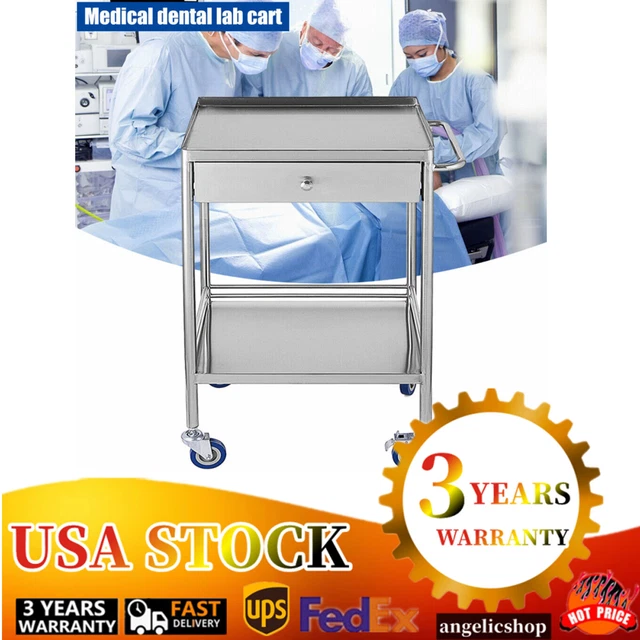 Dental Medical Cart Stainless Steel Mobile Rolling Cart  Trolley Single Drawer