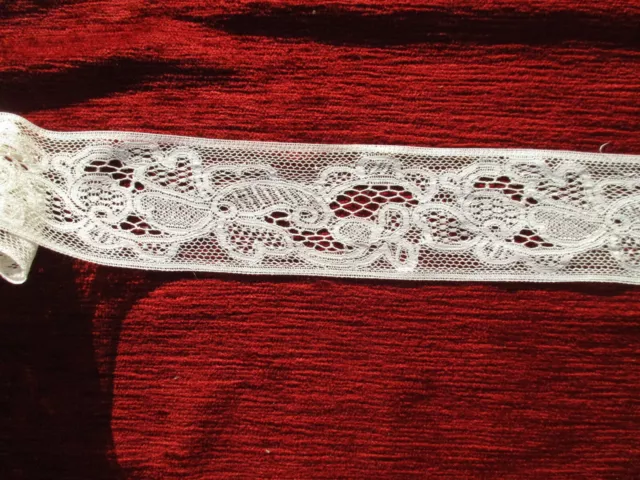 Large entre-deux dentelle ancienne 1900 coton blanc cassé 6,5 m x 5,5 cm
