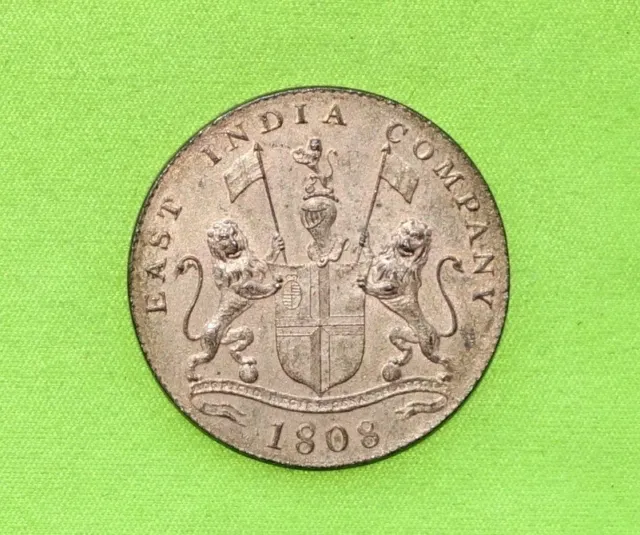 1808 aUNC British East India Company XX 20 Cash Madras Lustre Coin