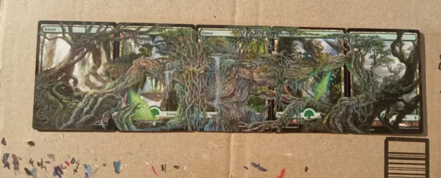 MtG BFZ Treefolk 5-Card Forest Panorama Magic Altered Hand Painted Art Custom