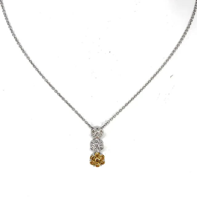 18K White Gold Necklace w/ Radiant Fancy Yellow Diamond Floating Pendant