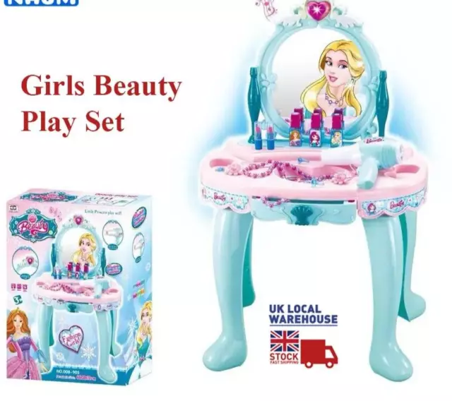 Girls Dressing Vanity Table Mirror  Beauty Make Up Desk Toy Christmas Gift Set