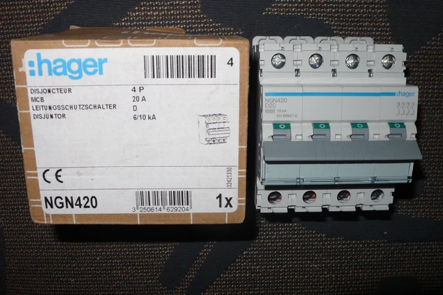 Disjoncteur Hager NGT720 20A - 1P+N - Courbe D - 6-10kA - Bornes Décalées - Neuf Sous Emballage