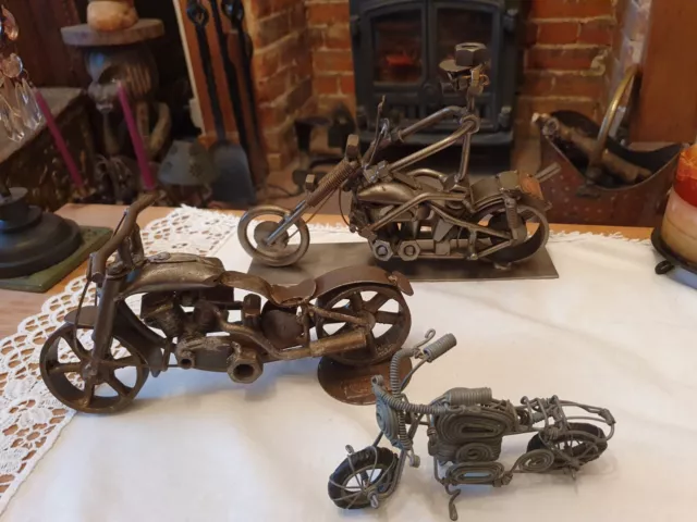 Two Motorcycles Hinz & Kunst Welded Metal Art Sculpture + One Metal Wire...