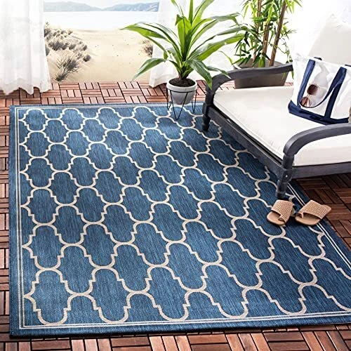 SAFAVIEH Courtyard Collection 6'7" x 9'6" Navy/Beige CY6016 Indoor/ Outdoor W...