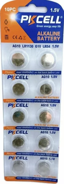 10 PKCELL LR1130 AG10 189 L1131 389 V10GA 1.5 V Alkaline Button Cell Battery