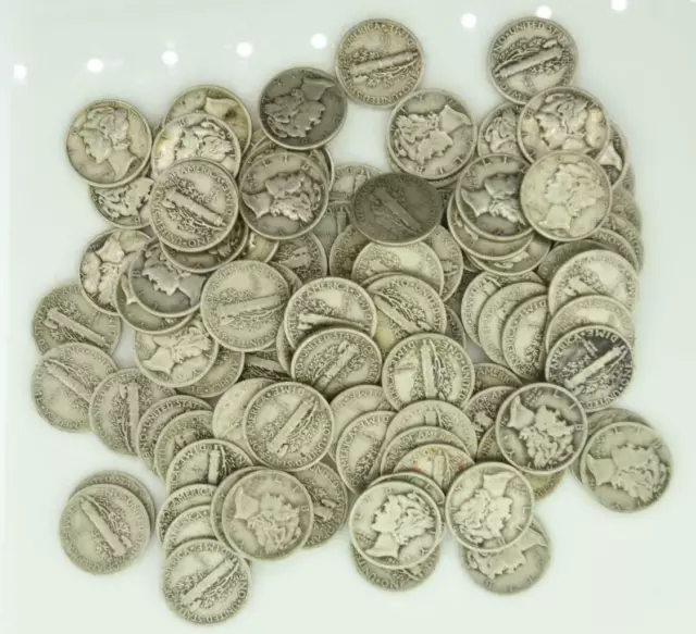 Mercury Dimes $10 Face Value 90% Silver 2 Rolls 100 Coin Bulk Lot Collection