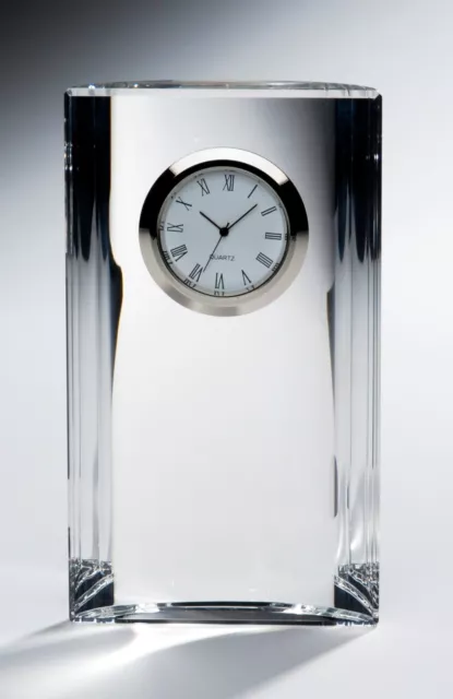 CURVED CRYSTAL GLASS MANTEL CLOCK Beautiful Office Home Men Woman Gift ENGRAVED