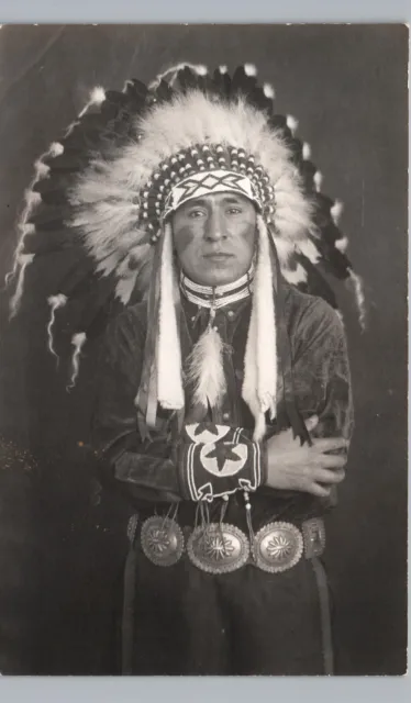Indian Chief Portrait Postcard Rppc Native American Tribe Warrior