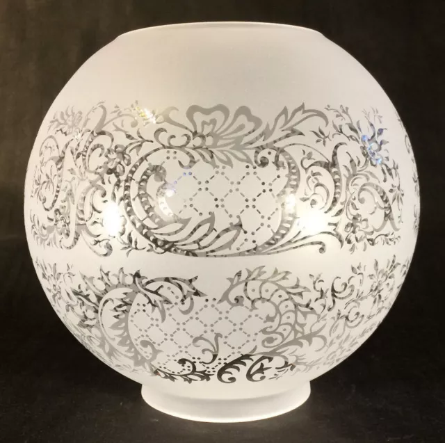 8" Venicia Satin Etched Floral Scene Gas Oil Ball Lamp Shade - 4" fitter  PS503i