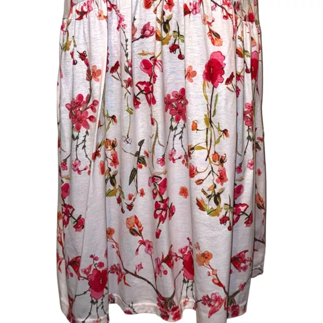 UNBRANDED WHITE RED Floral Casual Drop Waist Scoop Neckline Midi Dress ...