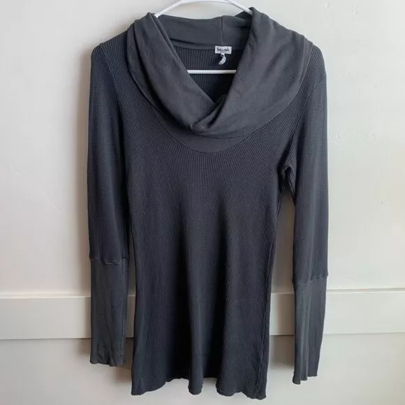 Splendid Dark Gray Thermal Cowl Neck Long Sleeve Blouse