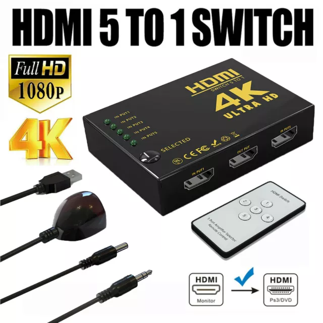 4K Commutateur HDMI HUB 1080p Switch Splitter 3D 5 Ports Full HD Répartiteur 2