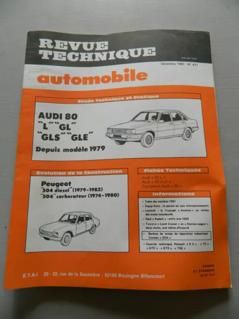 RTA revue technique automobile comme neuf n 417 AUDI 80  L- GL- GLS- GLE