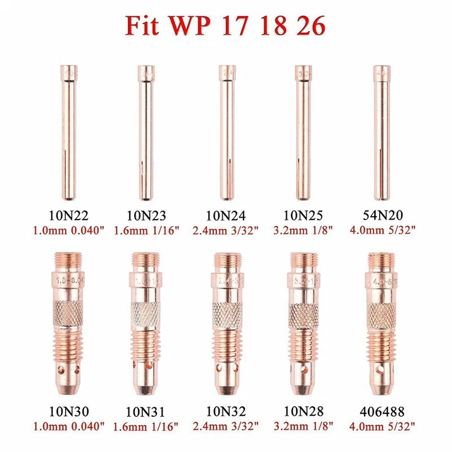 Walfront 45V43 Gaslinsen-Spannzangenkörper Aus Kupfer – 1,6 Mm (1/16") Lochdurchmesser, Ersatzteil Für WIG-Schweißbrenner WP-9/20/25