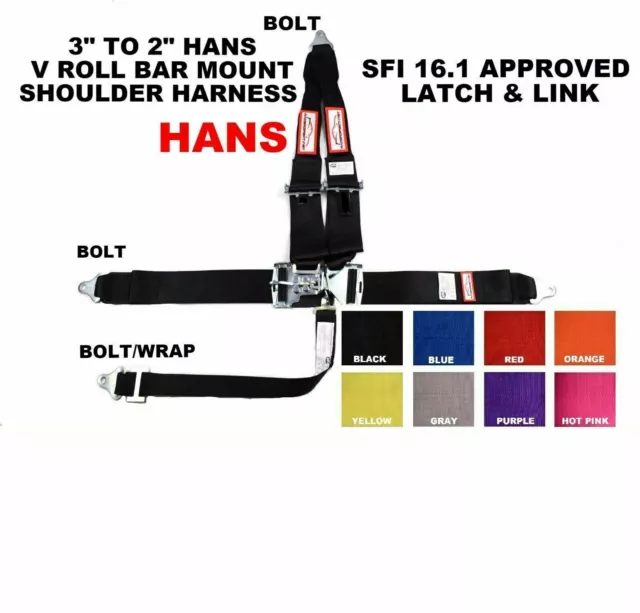 Racing Harness 3" Seat Belt Hans Sfi 16.1 5 Point V Mount Choose Any Color