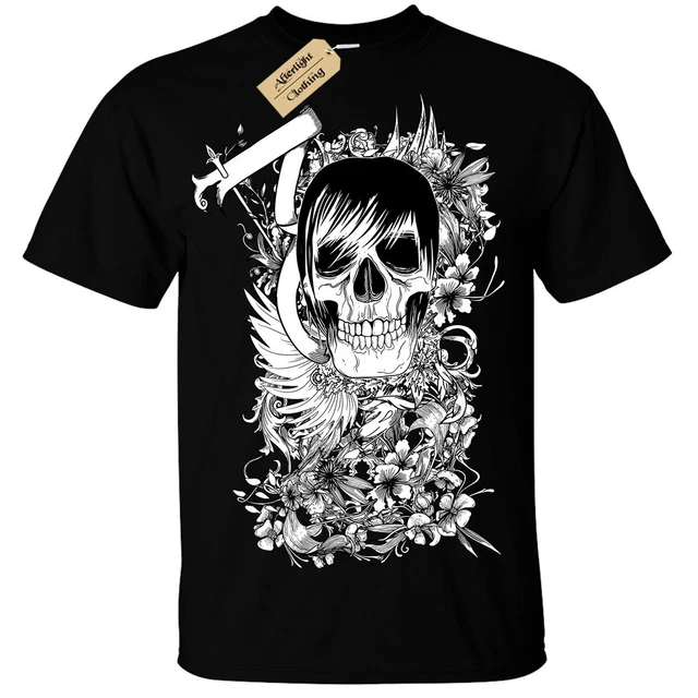 Pattinatrice Teschio Emo Punk Scheletro Floreale T-Shirt Unisex da Uomo