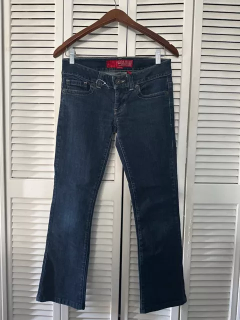 GUESS Daredevil Boot Cut Low Rise Dark Wash Denim Stretch Blue Jeans Sz 27