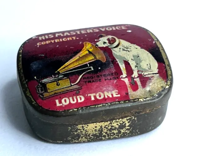 Vintage HMV His Masters Voice Empty Gramophone loud tone Needle Tin 3.5x3 cm's