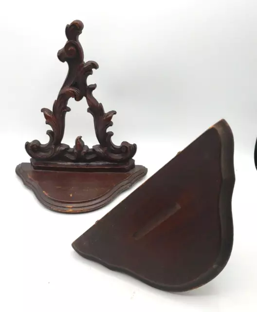 Pair 2 Syracuse Syroco Wood Wall Sconce Shelf Dark Hand Carved Look Florentine 3