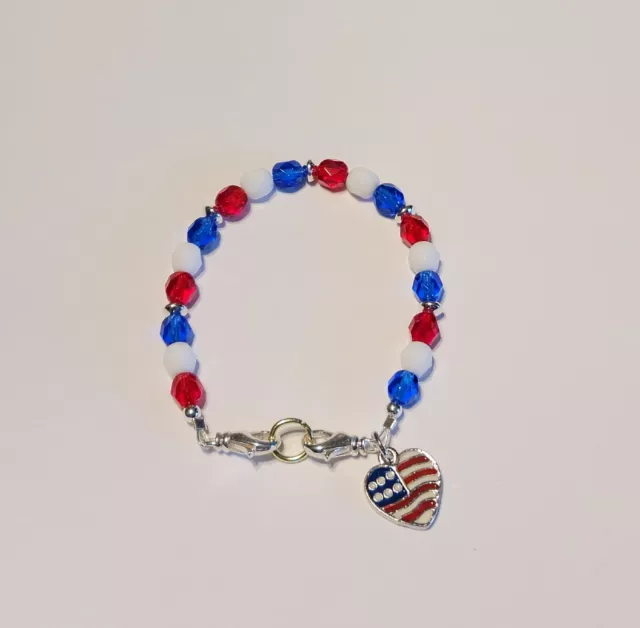 Red White & Blue Patriotic Czech Glass Medical Alert ID Replacement Bracelet USA