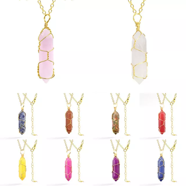 Crystal Necklace Gemstone Pendant  Chakra Stone Energy Healing with Chain CA