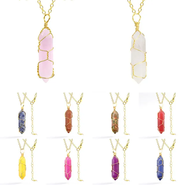 Crystal Necklace Gemstone Pendant Natural Chakra Stone Energy Healing with Chain 3