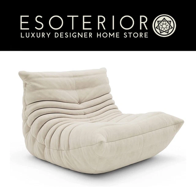 Fireside Style Mid-Century Modern Vegan Suede Floor Lounge Chair, Off-White
