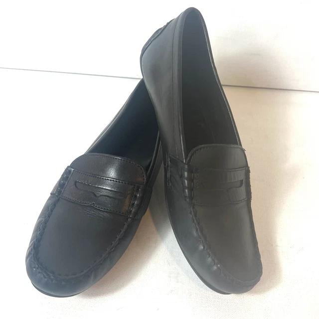 POLO Ralph Lauren Womens 8.5 Black Leather Flat Comfort Casual Penny Loafer Shoe