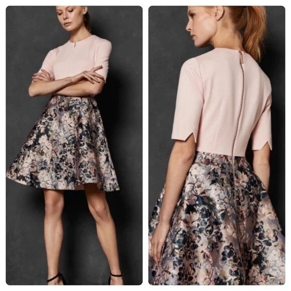 TED BAKER AMARLIA Eloquent Shimmer Jacquard Skater Dress Pale Pink Size 1 UK 8 45.00 PicClick UK