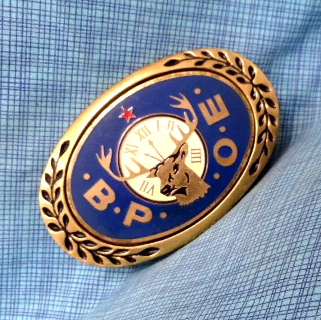 BPOE Elks Belt Buckle Solid Brass Enamel Inlay Vintage 80s Heritage      .SHY245